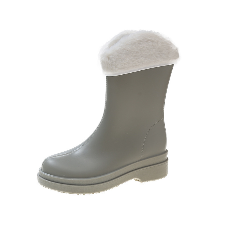 Medium-cut water boots and rain boots (size 36-41 gray + detachable pile (one size smaller)) (contact customer service to confirm the shipping size after placing an order)