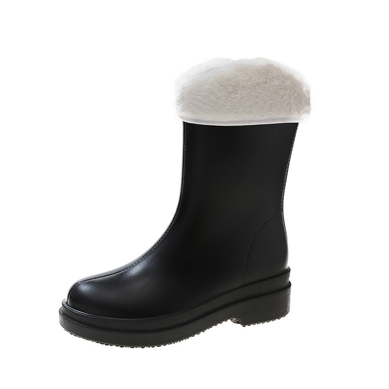 Medium-cut water boots and rain boots (size 36-41 black + detachable pile (one size smaller)) (contact customer service to confirm the shipping size after placing an order)