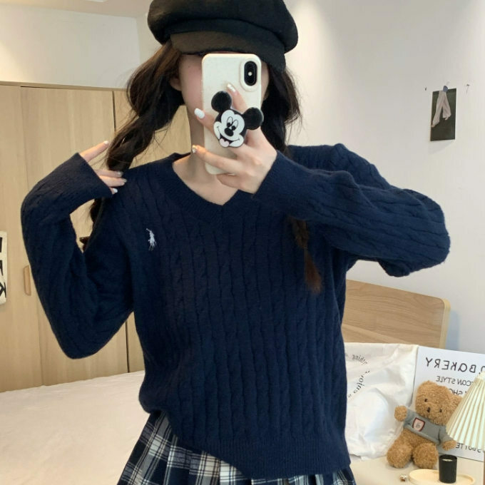 Hot selling V-neck pullover sweater (one size fits all) (V-neck navy)