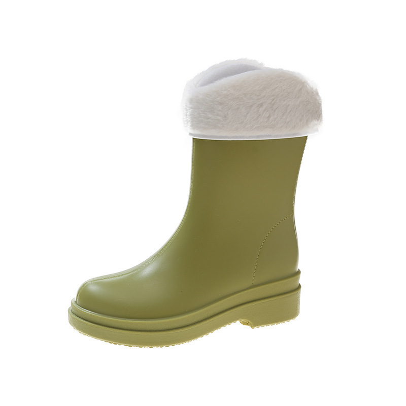Medium water boots and rain boots (size 36-41 green + detachable pile (one size smaller)) (contact customer service to confirm the shipping size after placing an order)