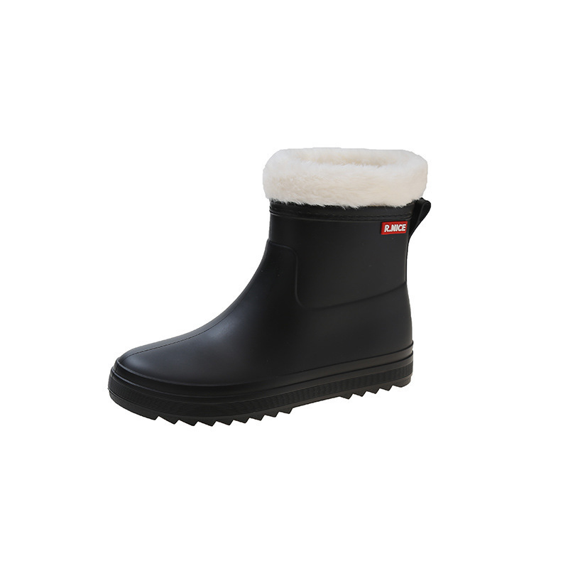 Short water boots and rain boots (size 36-40 black + velvet sleeve [one size smaller]) (contact customer service to confirm the shipping size after placing an order)