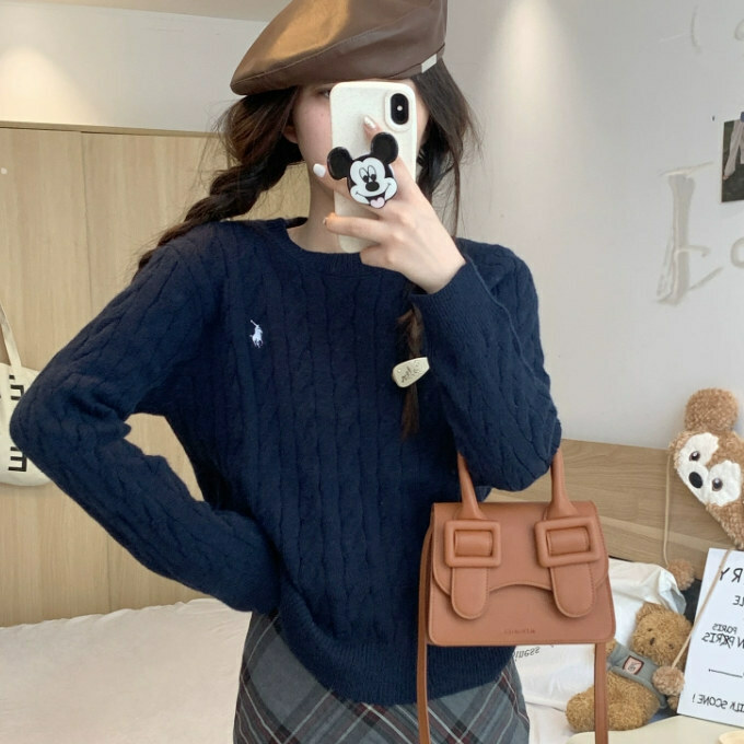 Hot Selling Round Neck Pullover Sweater (One Size) (Round Neck Navy)
