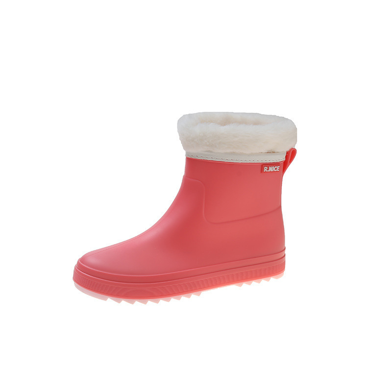 Short water boots and rain boots (36-40 size pink + velvet cover [one size smaller]) (contact customer service to confirm the shipping size after placing an order)