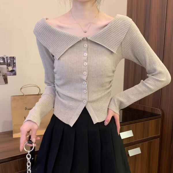 Hot Selling One Shoulder Two-Wear Knitted Sweater (One Size) (Oatmeal Color)