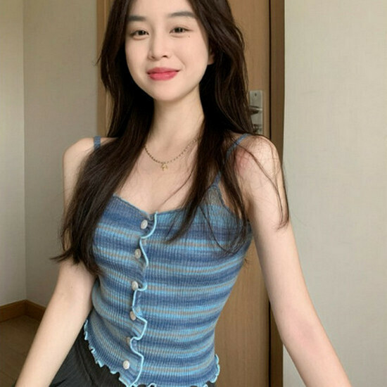 Hot selling striped camisole [blue] [one size fits all]