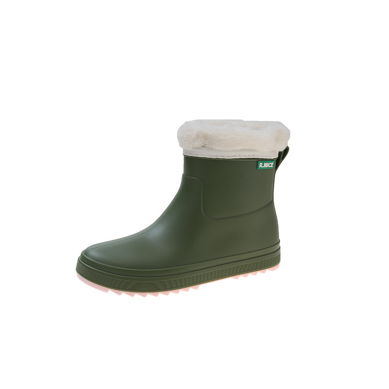 Short water boots and rain boots (36-40 yards green + velvet cover [one size smaller]) (contact customer service to confirm the shipping size after placing an order)
