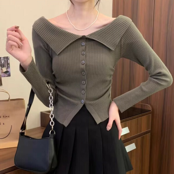 Hot Selling One Shoulder Two-Wear Knitted Sweater (One Size) (Military Green)