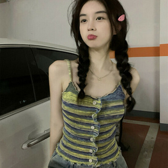 Hot selling striped camisole [green] [one size fits all]