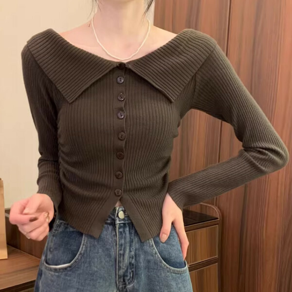 Hot Selling One Shoulder Two-Wear Knitted Sweater (One Size) (Coffee Color)