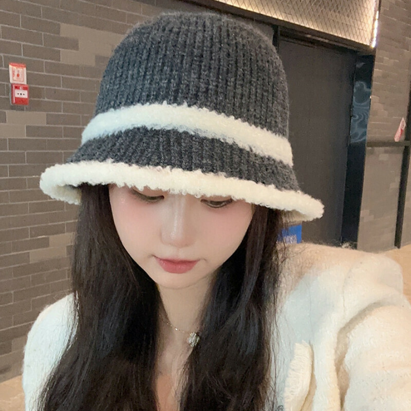 Hot selling color block bucket hat basin hat [E-509CHT dark gray adjustable knitted hat] [one size fits all]