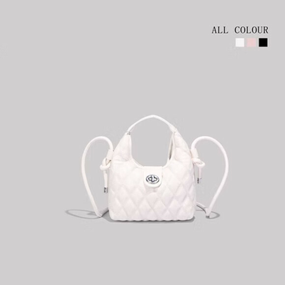 熱賣菱格單肩斜挎包小眾手提包【白色】【尺寸：19cm*8cm*18cm】