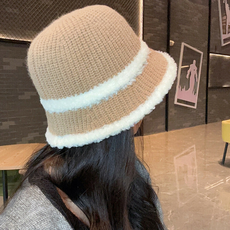 Hot selling color block bucket hat basin hat [E-509CHT brown adjustable knitted hat] [one size fits all]