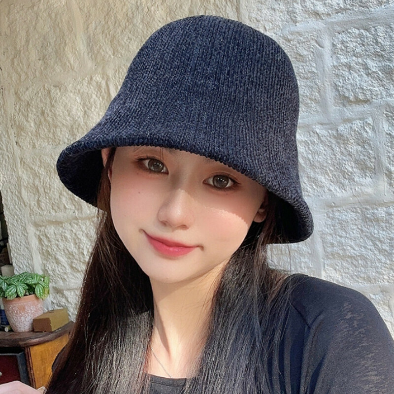 Hot selling color block bucket hat basin hat [E-510CHT black plain fisherman hat knitted hat] [one size fits all]