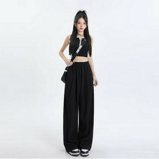 Hot selling pleated wide-leg pants [black trousers] [XS-XL sizes] (please contact customer service to confirm the delivery size after placing the order)