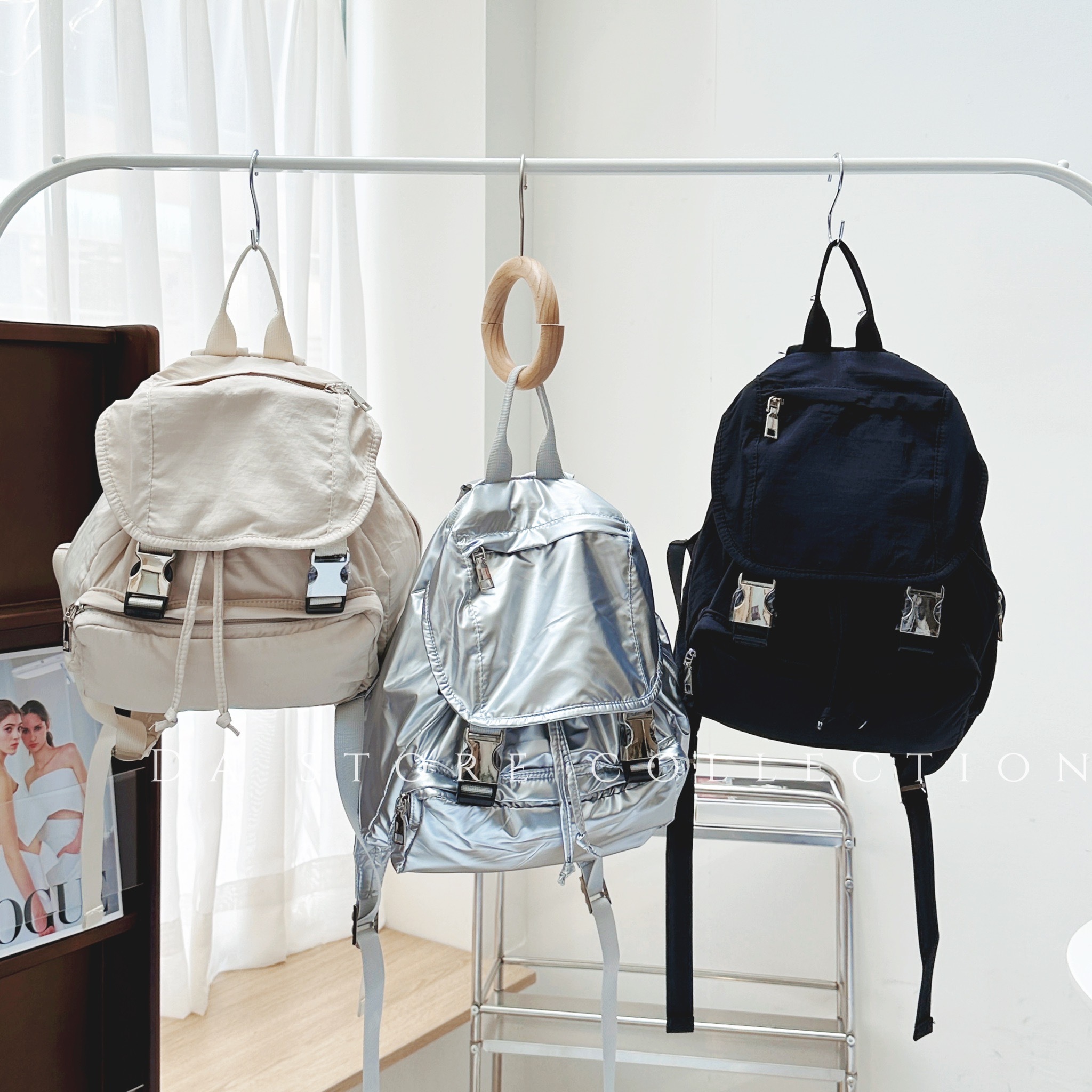 簡約金屬扣尼龍後背包/三色