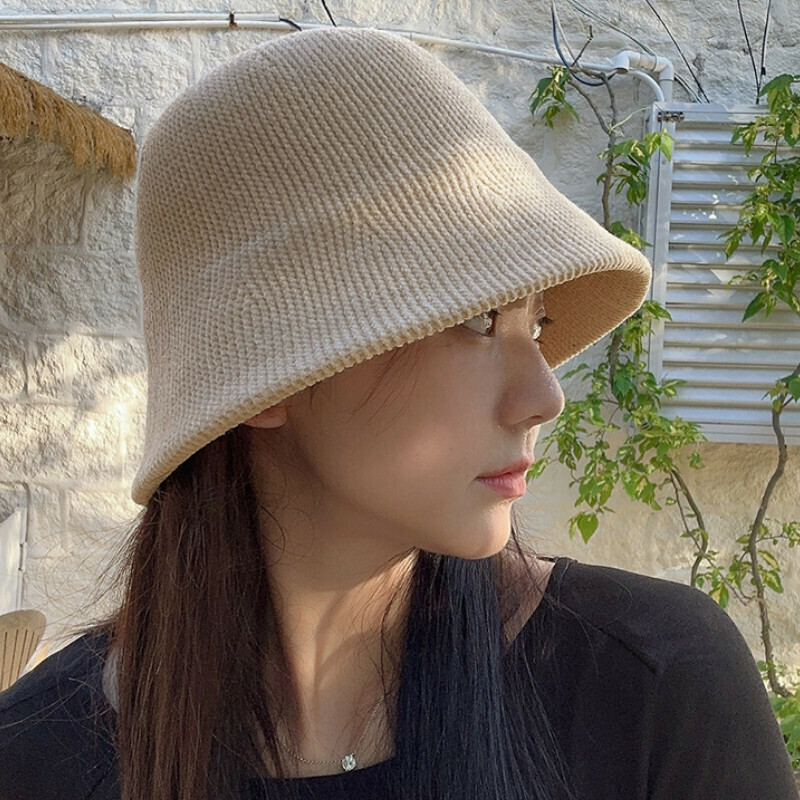 Hot selling color block bucket hat basin hat [E-510CHT rice color fisherman hat knitted hat] [one size fits all]