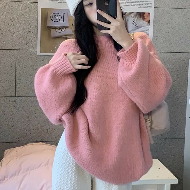 Hot Selling Loose Knitted Sweater (One Size) (Pink Sweater)
