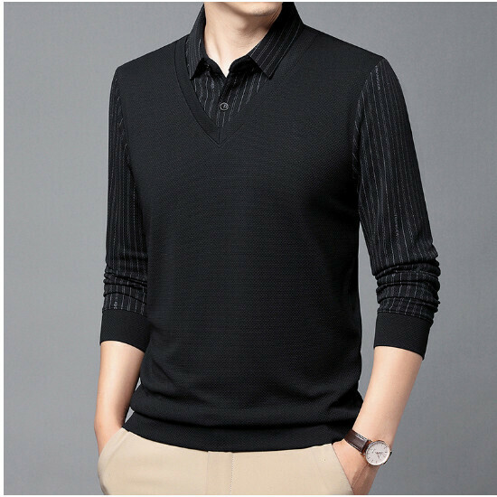 Long sleeve lapel knit sweater [HQ6609 black] size [M-4XL] [contact customer service to confirm shipping size after placing an order]