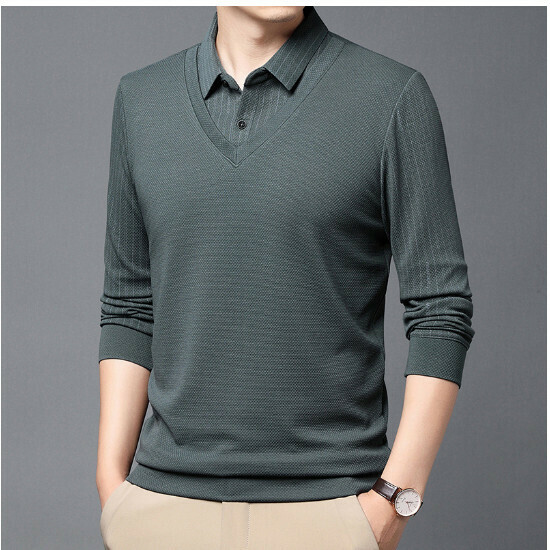 Long sleeve lapel knit sweater [HQ6609 green] size [M-4XL] [contact customer service to confirm shipping size after placing an order]