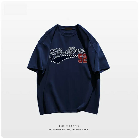 Crew neck T-shirt [M-3XL] [Navy blue-220g] (contact customer service to confirm the shipping size after placing an order) 