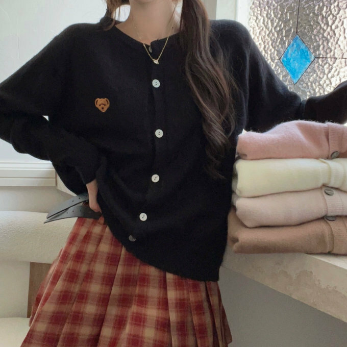 Hot Selling Knitted Cardigan Sweater (One Size) (Black)