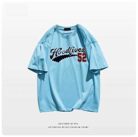 Crew neck T-shirt [M-3XL] [Ice Blue-220g] (contact customer service to confirm the shipping size after placing an order) 