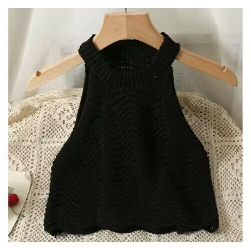 Halterneck Knitted Camisole, Black, One Size, One Size