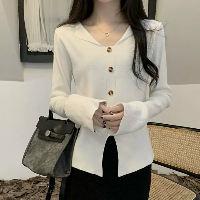 Hot Selling Irregular Hem Slit Knit Sweater (One Size) (White)