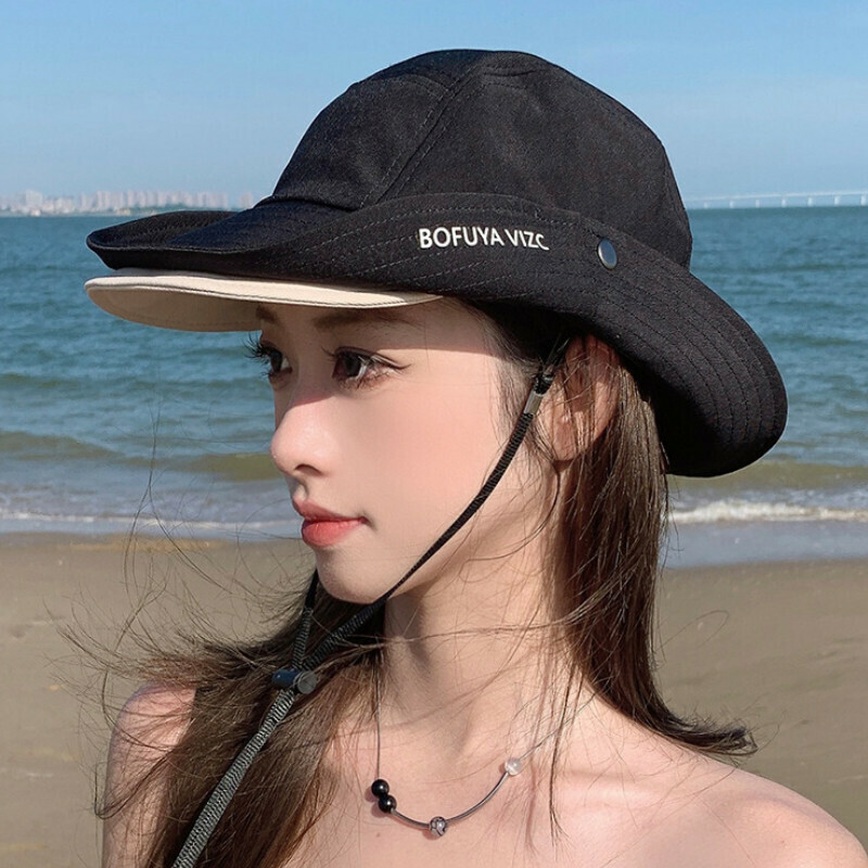 Hot selling double brim, one hat, two wear sun protection fisherman hat [DSM006 outdoor hiking hat black] [adjustable 55-60CM]