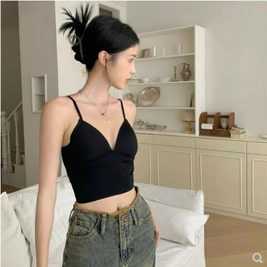 熱賣帶胸墊吊帶背心【黑色】【均碼】