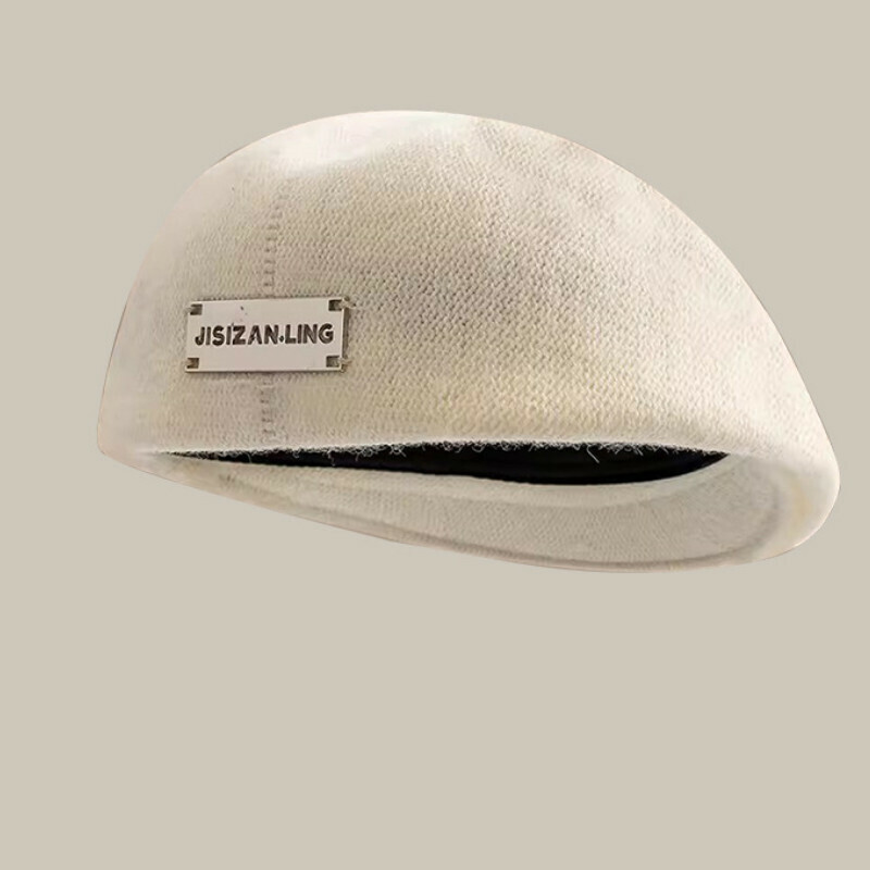 熱賣貝雷帽子【E-523米色金屬標前進帽】【可調節55-59CM】