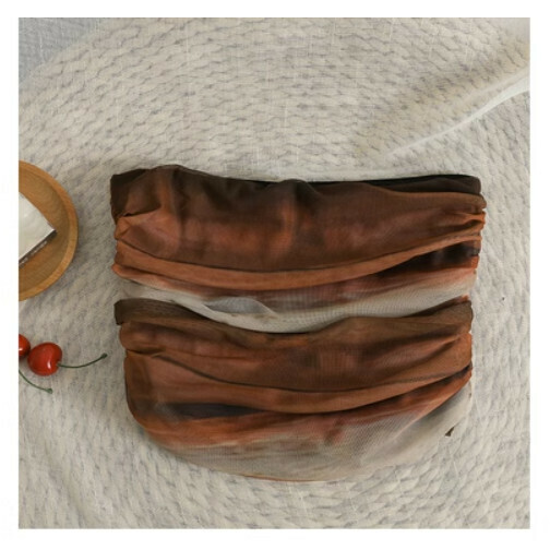 Crop Top, Mesh Pleated Top, Wrap Chest Vest (Coffee) (One Size)