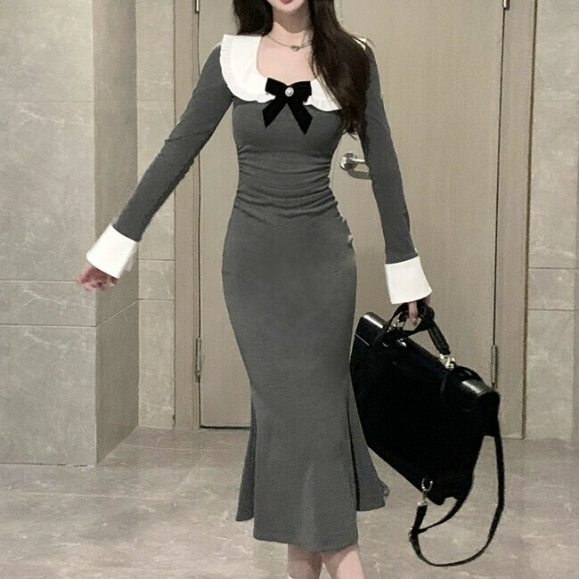Hot Selling Hip Cover Long Dress (S-L Size) (Gray) (Contact customer service after placing order to confirm delivery size)