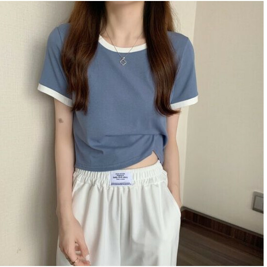 Crew neck short sleeve T-shirt [blue] size [M size - XXL size] [Contact customer service to confirm the shipping size after placing an order]