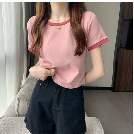 Crew neck short sleeve T-shirt [pink] size [M size - XXL size] [Contact customer service to confirm the shipping size after placing an order]