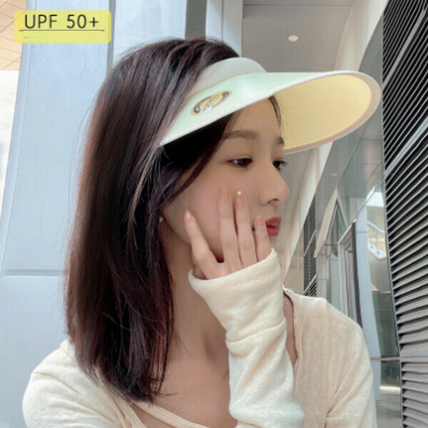 Outdoor UV protection empty top sunscreen hat [beige (brim 12cm)] [one size-(54-58cm)]