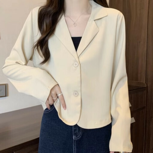爆款韓版氣質西服襯衫（杏色均碼）