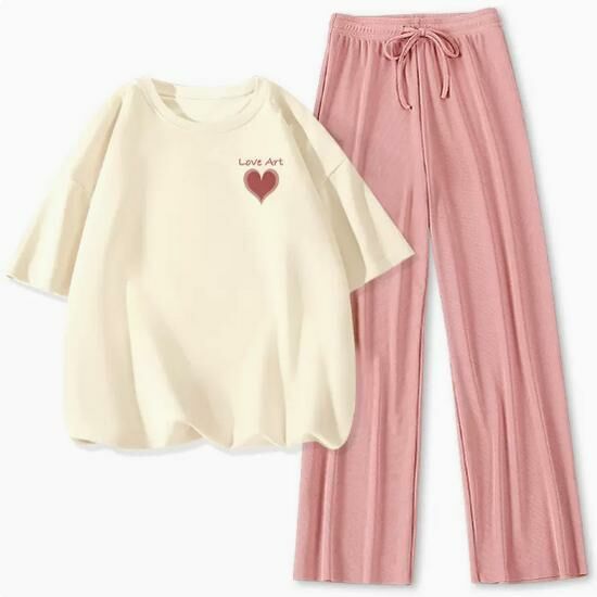 Hot selling ice silk casual sports suit [milk white (Ai Yixin) + pink pants] [S-XL size] (please contact customer service to confirm the delivery size after placing the order)