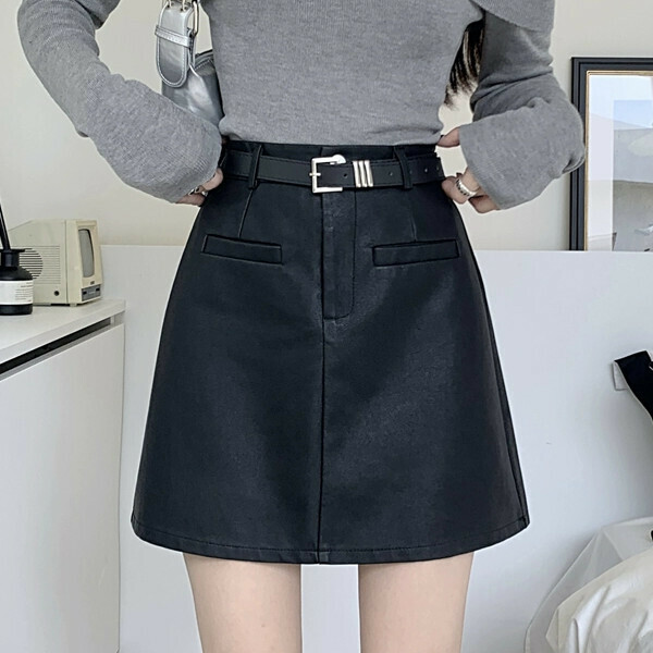 Hot Selling PU Leather Skirt (S-XL) (Black) (Contact customer service after placing order to confirm delivery size)