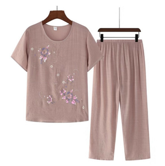 Summer middle-aged and elderly cotton and linen set (camel color) [Size: XL-4XL] [Contact customer service to confirm the shipping size after placing an order]