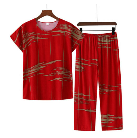 Summer middle-aged and elderly cotton silk suit (red) [size: XL-4XL] [Contact customer service to confirm the shipping size after placing an order]