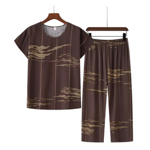 Summer middle-aged and elderly cotton silk suit (khaki) [size: XL-4XL] [Contact customer service to confirm the shipping size after placing an order]