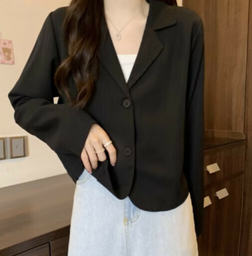 爆款韓版氣質西服襯衫（黑色均碼）