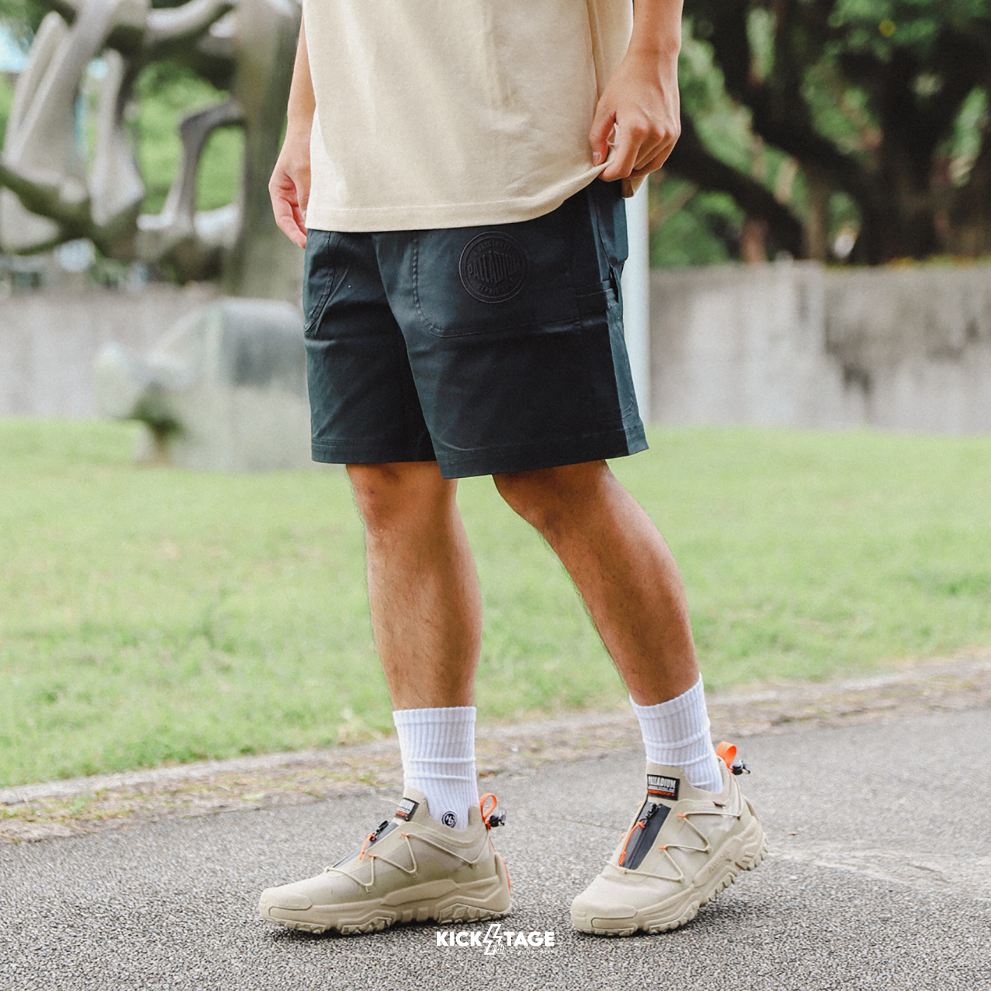 **特價商品售出無退換**男女款 PALLADIUM UTILITY SHORTS 鉛黑色 寬鬆 大口袋 機能 工裝 抽繩 短褲【109687-032】