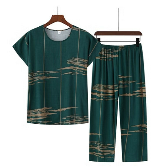 Summer middle-aged and elderly cotton silk suit (dark blue) [Size: XL-4XL] [Contact customer service to confirm the shipping size after placing an order]