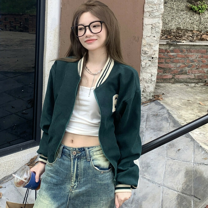 熱賣棒球服外套(S-L碼)(墨綠)(下單後聯絡客服確認發貨尺碼)