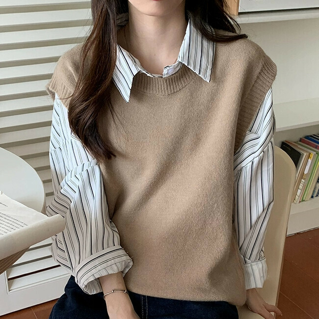 Hot Selling Loose Sweater Vest (One Size) (Khaki)