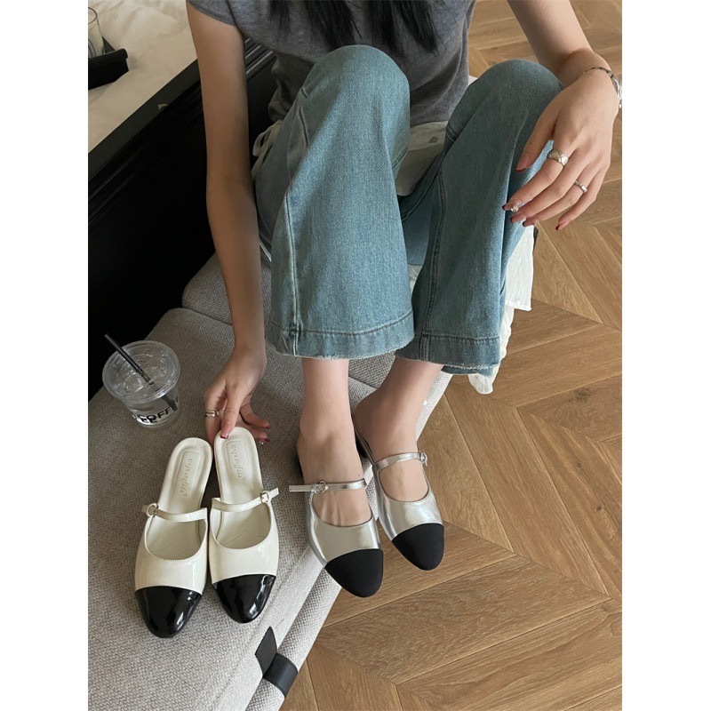 U238 瑪莉珍拼接半拖鞋