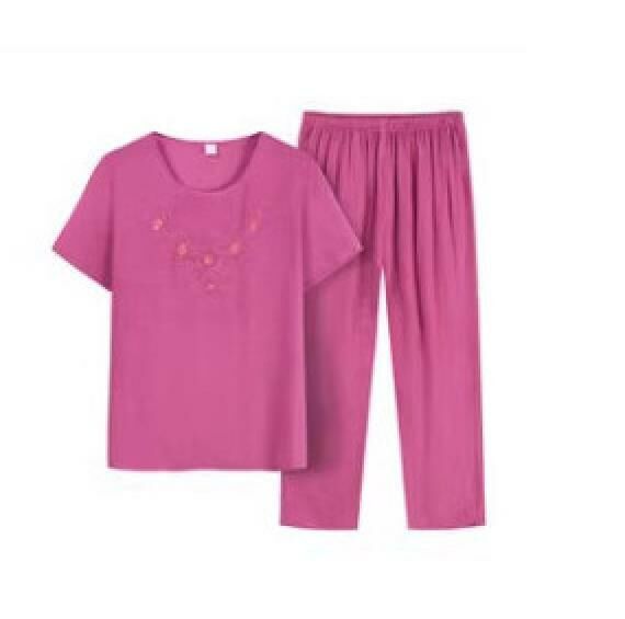 Summer middle-aged and elderly cotton silk suit (red) [size: XL-4XL] [Contact customer service to confirm the shipping size after placing an order]