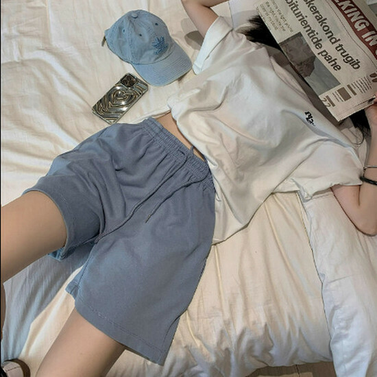 熱賣鬆緊腰五分褲【藍色】【M-L碼】（下單後請聯絡客服確認發貨尺碼）